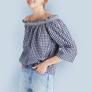 Madewell - SmockedGingham Off-the-Shoulder Top / Size S